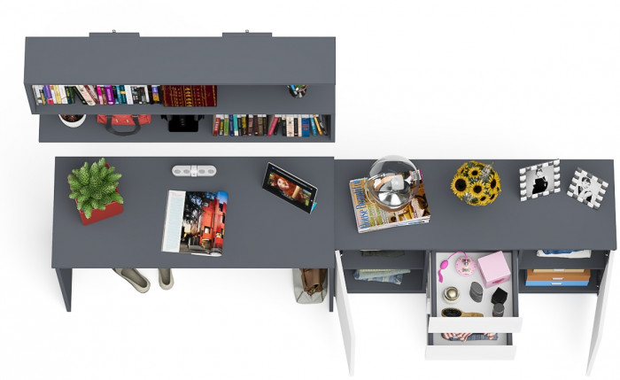 Мори письменный стол МСП1200.1 + Комод МК1200.3 + Полка 1200, графит/белый