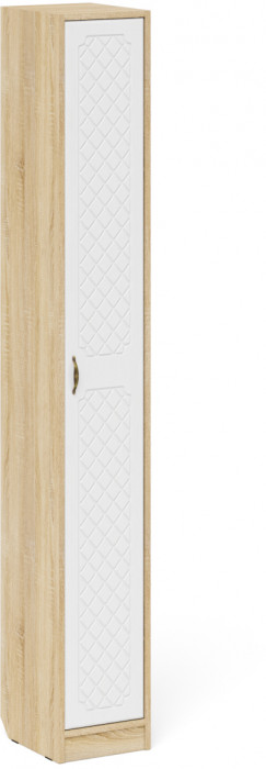 Прихожая П-6-350 Пенал, дуб сонома/фасады МДФ белое дерево фрезеровка ромб