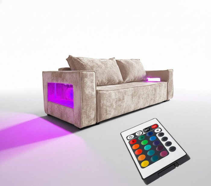 Диван-кровать Лофт Люкс Плюш с подсветкой, еврокнижка, пружинный блок, 140х195, бежевый