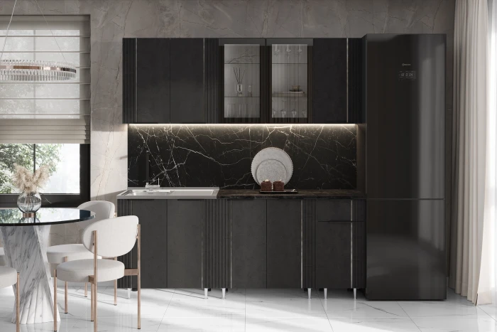 Кухня Виктория 2,0м Пластер блэк/белый