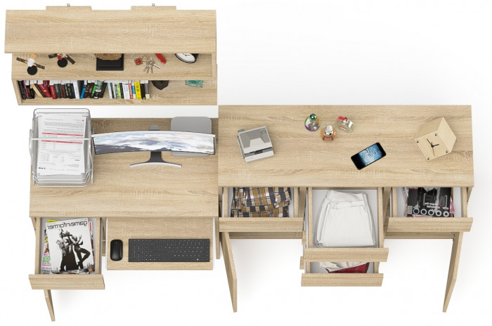 Мори Стол компьютерный МС-1 левый + Комод МК1200.4 + Полка 900, цвет дуб сонома, ШхГхВ 210,4х50х209,6 см., НЕ универсальная сборка