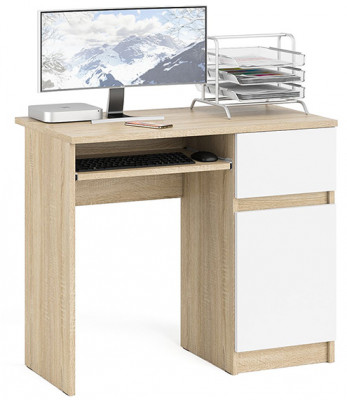 Мори компьютерный стол МС-1 правый, дуб сонома/белый