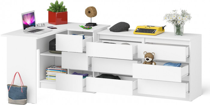 Мори компьютерный стол МС-16 правый + Комод МК1200.6, белый