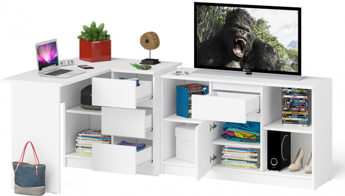 Мори компьютерный стол МС-16 правый + Тумба МТВ1204.1, белый