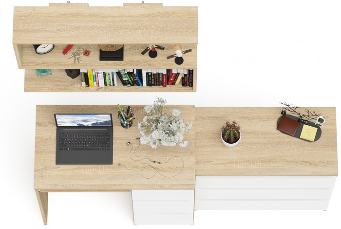 Мори Стол компьютерный МС-6 правый + Комод МК800.1 + Полка 900, цвет дуб сонома/белый, ШхГхВ 170,4х50х209,6 см., НЕ универсальная сборка