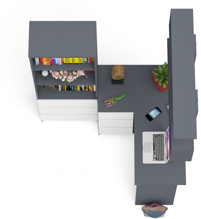 Мори компьютерный стол МС-16 левый + Стеллаж МСТ600.3 + Полка 1200, графит/белый