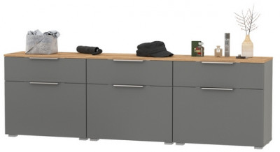 Октава 16.127 Тумба для обуви + 16.127 Тумба + 16.127 Тумба, цвет серый графит/дуб крафт золотой/фасады МДФ серый графит, ШхГхВ 194,7х35,4х62,2 см.