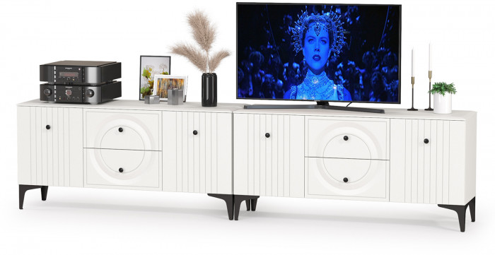 Валенсия Гостиная 16.45 Тумба под ТВ + 16.45 Тумба под ТВ, ЛДСП белый шагрень/МДФ белый шагрень