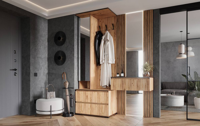 Тумба с зеркалом с прихожей Норд, Дуб крафт (Кромка ВЕНГЕ)