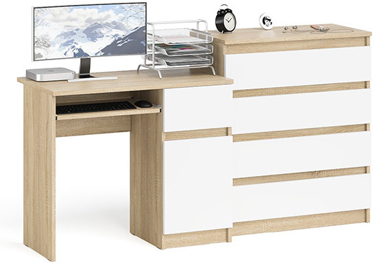 Мори компьютерный стол МС-1 правый + Комод МК800.4, дуб сонома/белый