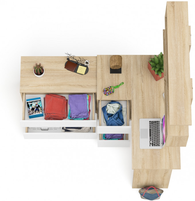 Мори компьютерный стол МС-16 левый + Комод МК800.1 + Полка 1200, дуб сонома/белый