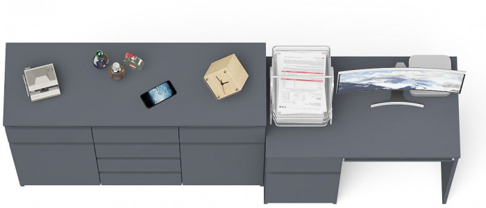 Мори Стол компьютерный МС-1 левый + Комод МК1200.4, цвет графит, ШхГхВ 210,4х50х94 см., выдвижной ящик слева, НЕ универсальная сборка