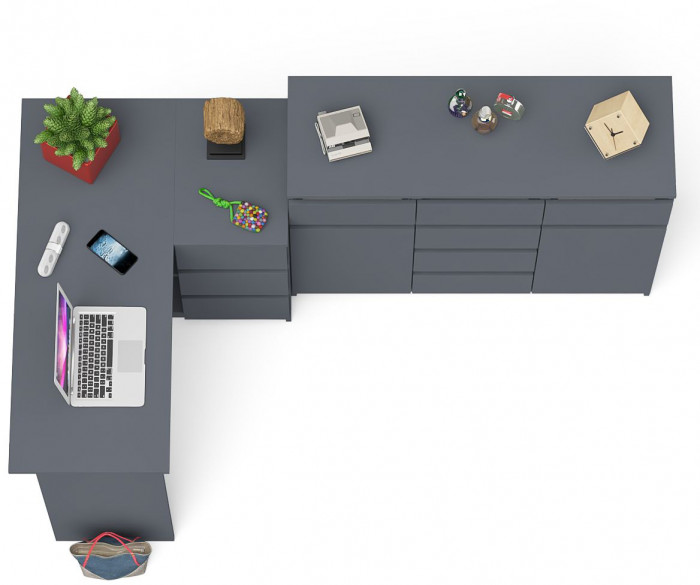 Мори Стол компьютерный МС-16 правый + Комод МК1200.4, цвет графит, ШхГхВ 244,8х84,9х94 см., выдвижные ящики справа, НЕ универсальная сборка