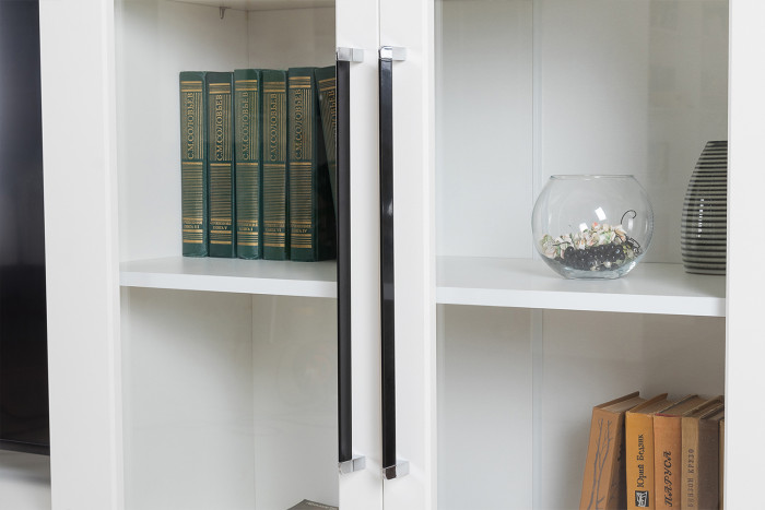 Валенсия Гостиная № 061, цвет ЛДСП белый шагрень/МДФ белый шагрень, ШхГхВ 272,2х38,3х225,2 см., ниша для ТВ 133х38х117 см., универсальная сборка