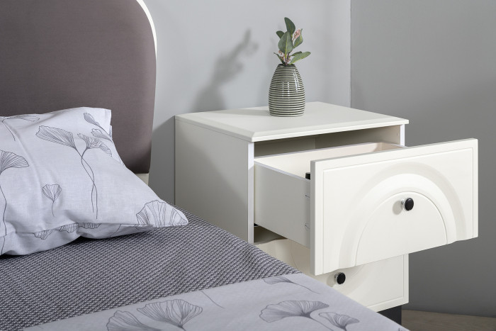 Валенсия Спальня № 34, цвет ЛДСП белый шагрень/МДФ белый шагрень/ткань велутто 19, ортопед есть, сп. м. 1600х2000 мм., б/м