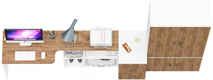 Лидер-8 Стол + Тумба МД 3.16 + Шкаф МД 20Б, белый шагрень/крафт золото