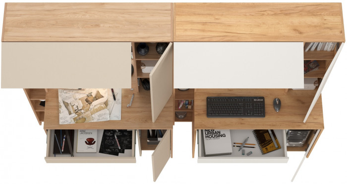 Два стола компьютерных Комфорт 12.71, цвет гикори рокфорд натуральный/сатин/дуб золотой/белый, ШхГхВ 233,4х60,2х165,4 см., НЕ универсальная сборка