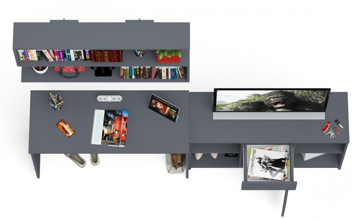 Мори письменный стол МСП1200.1 + Тумба МТВ1204.1 + Полка 1200, графит