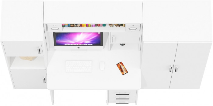 компьютерный стол С-МД-СК9+Пенал С-МД-СК9П+Шкаф С-МД-СК9Ш, белый шагрень