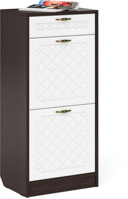 Прихожая П-6 Компоновка № 04, цвет венге/фасады МДФ белое дерево фрезеровка ромб, ШхГхВ 120х35х200 см.