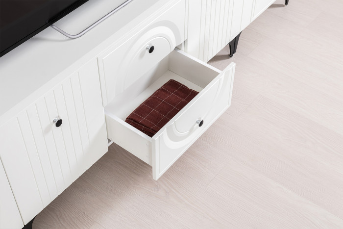 Валенсия Гостиная 16.45 Тумба под ТВ, ЛДСП белый шагрень/МДФ белый шагрень