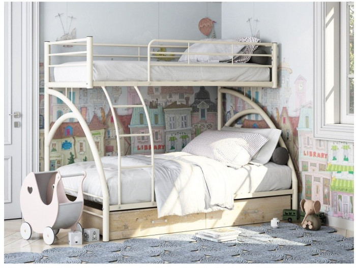 Двухъярусная кровать Виньола-2ЯЯ (с укороченной лестницей) (Серый)