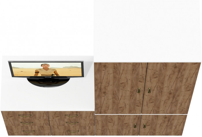 Лидер-8 Шкаф МД 19Б + Тумба МД 3.16 + Тумба МД 3.16, цвет белый шагрень/крафт золото, ШхГхВ 160х50х190 см., универсальная сборка