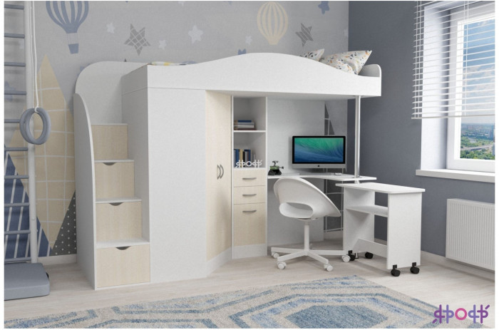 Кровать-чердак Юниор 4 (Дуб молочный/Венге)