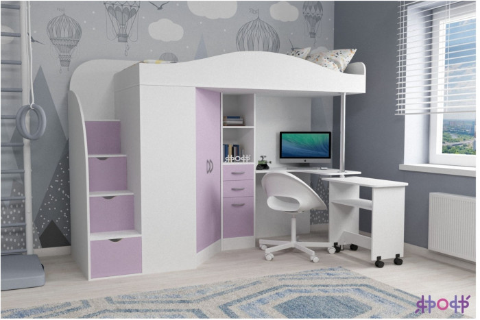 Кровать-чердак Юниор 4 (Дуб молочный/Венге)