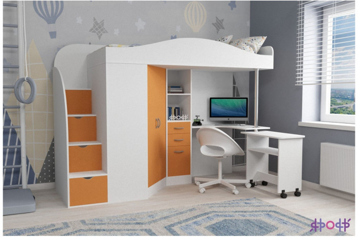 Кровать-чердак Юниор 4 (Дуб молочный/Венге)