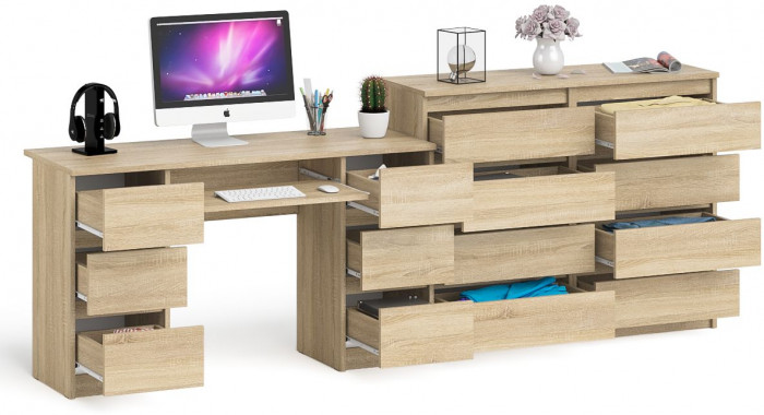 Мори Стол компьютерный МС-2 + Комод МК1200.8, цвет дуб сонома, ШхГхВ 255,8х50х94 см., универсальная сборка