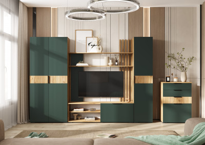 Модульная гостиная, Дуб крафт/Изумрудный