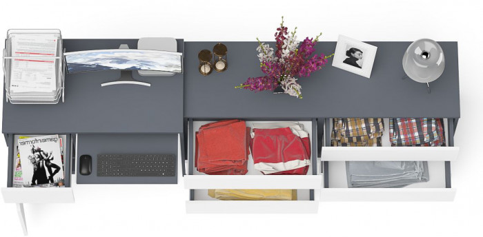 Мори Стол компьютерный МС-1 левый + Комод МК1380.6, цвет графит/белый, ШхГхВ 228х50х76,6 см., выдвижной ящик слева, НЕ универсальная сборка