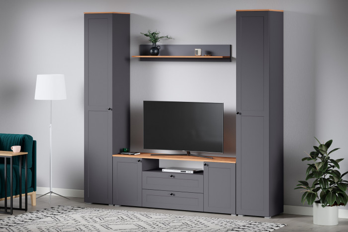 Остин 16.47 Тумба под ТВ, цвет серый графит/дуб крафт золотой, ШхГхВ 160х41,9х60,8 см.