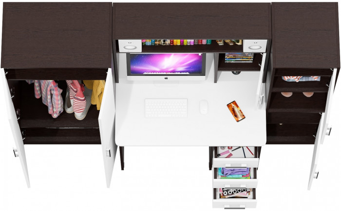 компьютерный стол С-МД-СК9+Пенал С-МД-СК9П+Шкаф С-МД-СК9Ш, венге/белый шагрень
