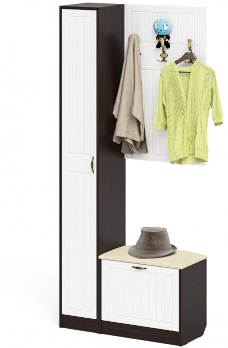 Прихожая П-6 Компоновка № 21, цвет венге/фасады МДФ белое дерево фрезеровка прованс, ШхГхВ 90х35х210 см., универсальная сборка