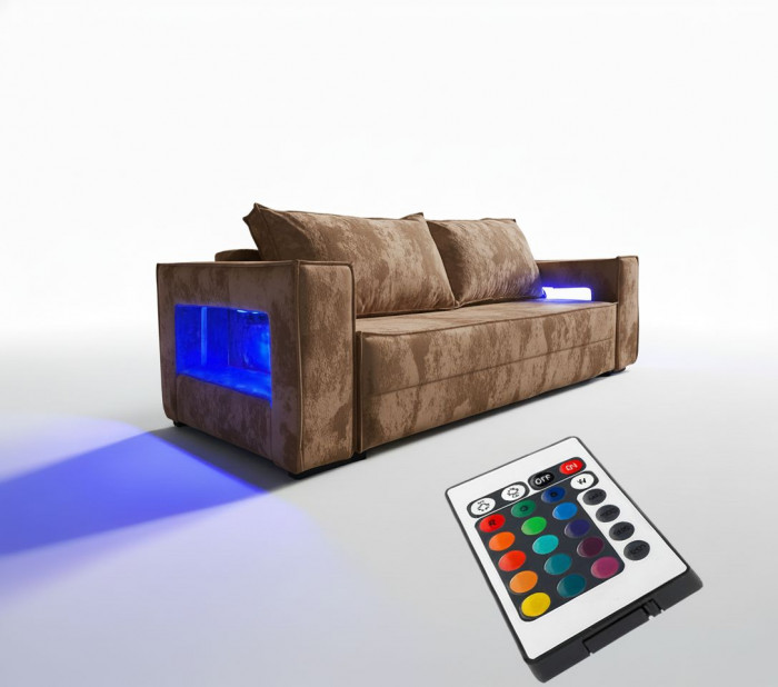 Диван-еврокнижка Лофт Люкс Плюш с подсветкой, 140х195, коричневый