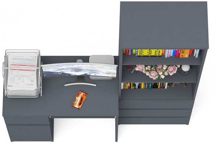 Мори компьютерный стол МС-1 левый + Стеллаж МСТ600.3, графит