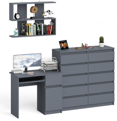 Мори компьютерный стол МС-1 правый + Комод МК1200.10 + Полка 900, графит