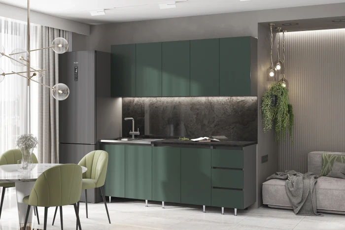 Кухня Челси 2,0м, Графит/Изумрудный (Кастилло темный)