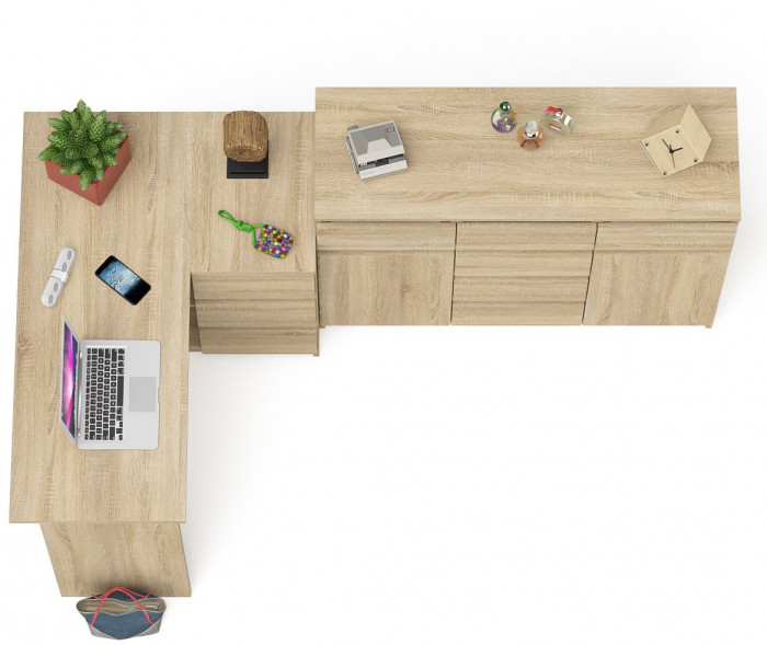 Мори Стол компьютерный МС-16 правый + Комод МК1200.4, цвет дуб сонома, ШхГхВ 244,8х84,9х94 см., выдвижные ящики справа, НЕ универсальная сборка