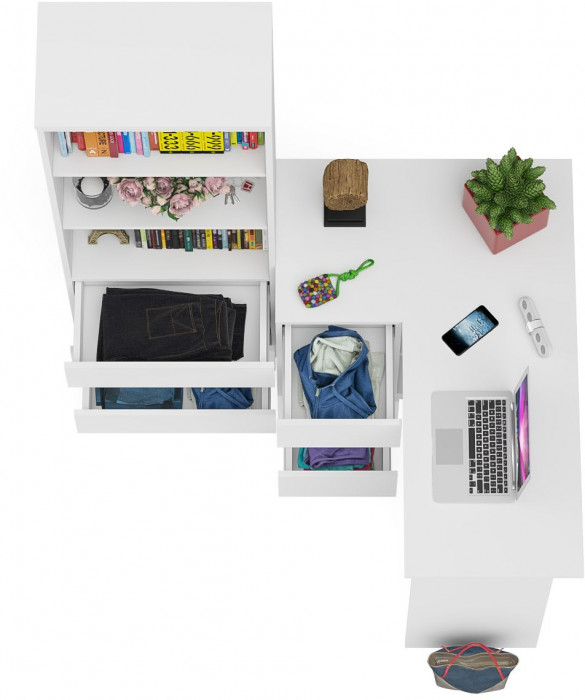 Мори компьютерный стол МС-16 левый + Стеллаж МСТ600.3, белый