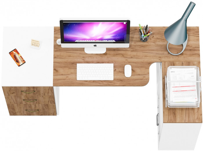 Лидер-8 Стол + Тумба МД 3.16, цвет белый шагрень/крафт золото, ШхГхВ 205х50/30х75 см. или 115х50/120х75 см., НЕ универсальная сборка