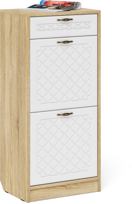 Прихожая П-6 Компоновка № 04, цвет дуб сонома/фасады МДФ белое дерево фрезеровка ромб, ШхГхВ 120х35х200 см.