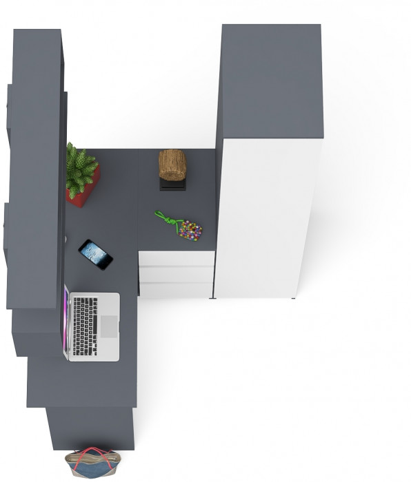 Мори компьютерный стол МС-16 правый + Пенал МШ400.1 + Полка 1200, графит/белый