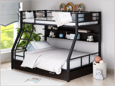 Двухъярусная кровать Гранада-1ПЯ, черная (Дуб молочный, Серый)