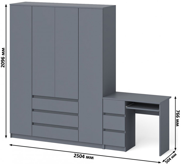 Мори компьютерный стол МС-6 левый + Шкаф МШ1600.1, графит