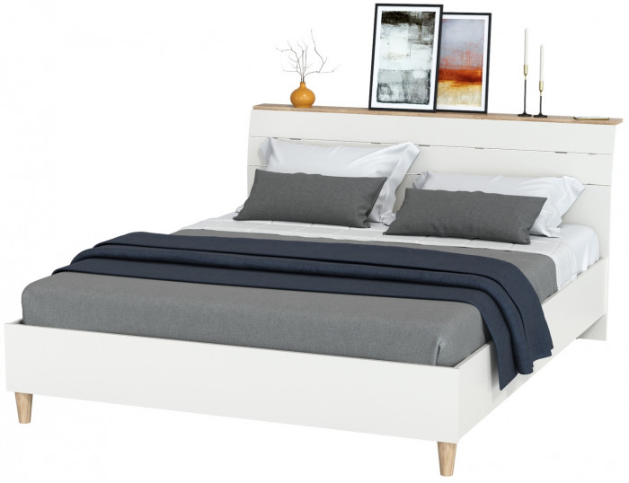 Муссон 11.41 Кровать БЕЗ ортопеда, цвет белый/дуб эндгрейн элегантный, ШхГхВ 165,6х221,7х103 см., сп. м. 1600х2000 мм., б/м, б/о