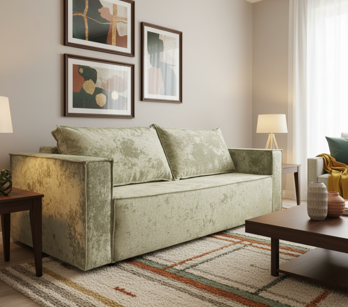 Диван-еврокнижка Лофт Люкс Плюш с подсветкой, 140х195, бежевый