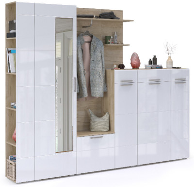 Лайн Прихожая № 11, дуб крафт серый/фасады МДФ белый глянец